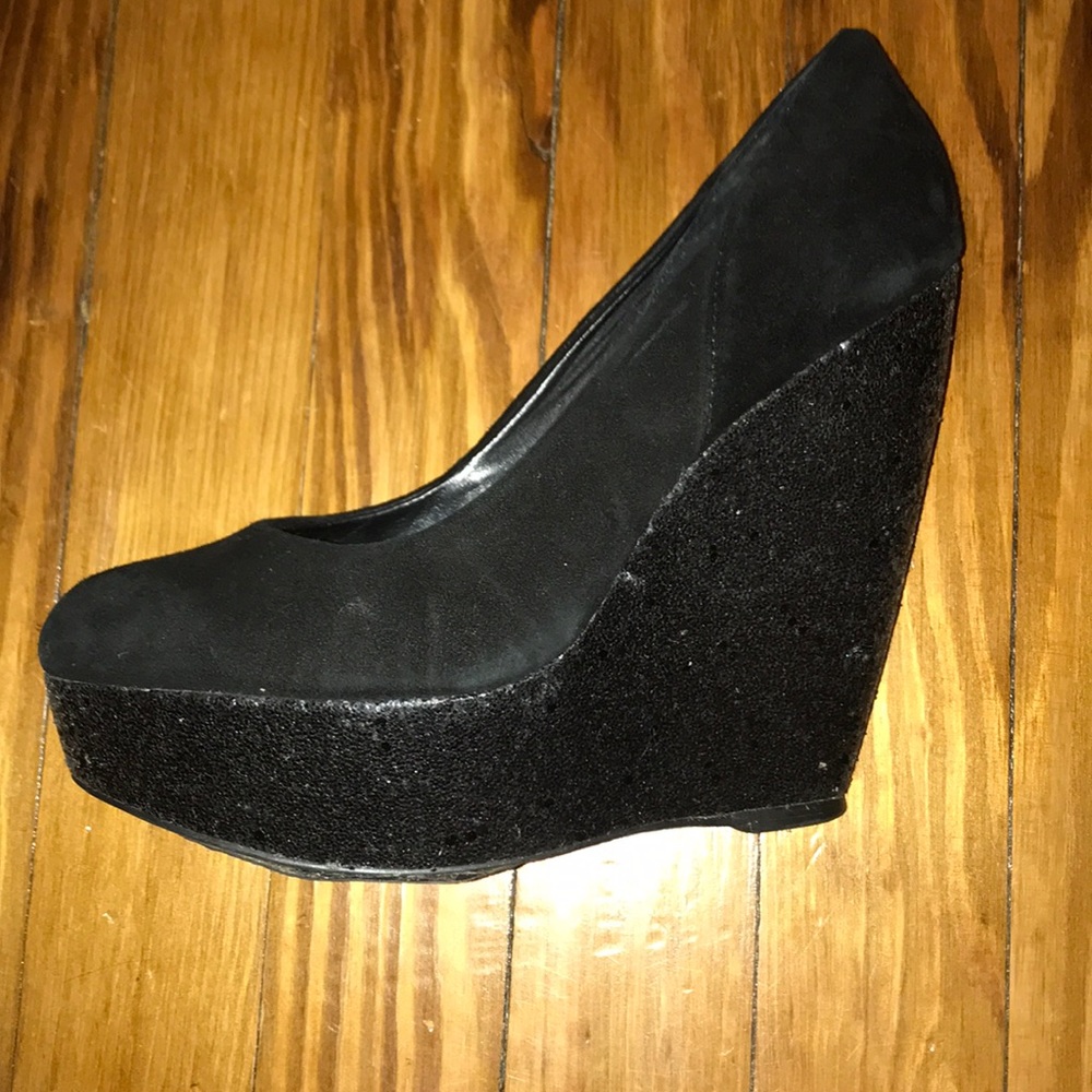 Black suede and glitter heels